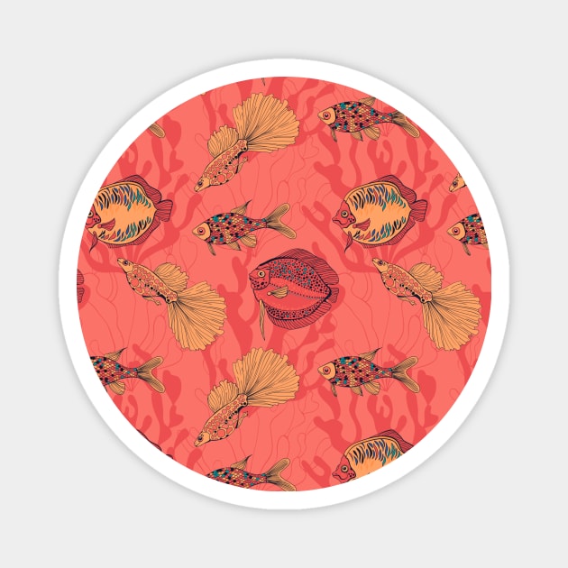 Fishes on living coral background Magnet by katerinamk